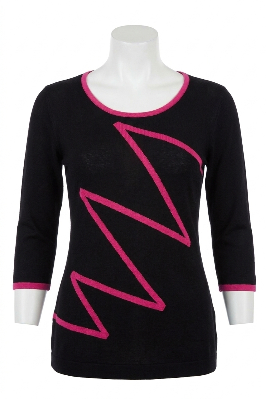 NEW ANGEL zig zag sweater in black/fuchsia
